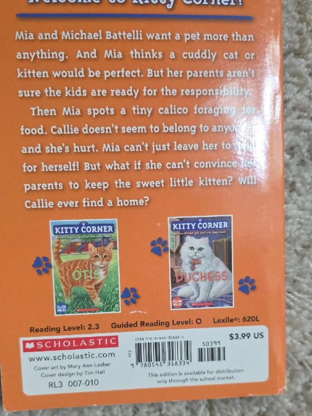 Scholastic Kitty Corner: Otis, Callie, & Domino Book Set of 3 Paperback Books